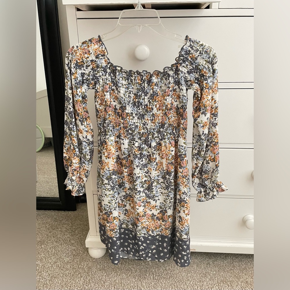 Babydoll Floral Long Sleeve Dress - Juniors Small